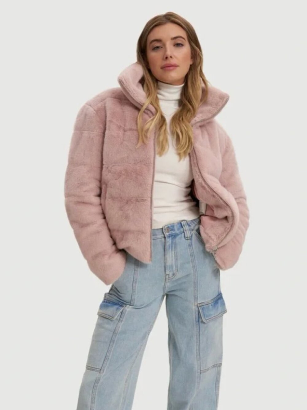 Like new Noize Pink Faux Fur Marina Jacket Small